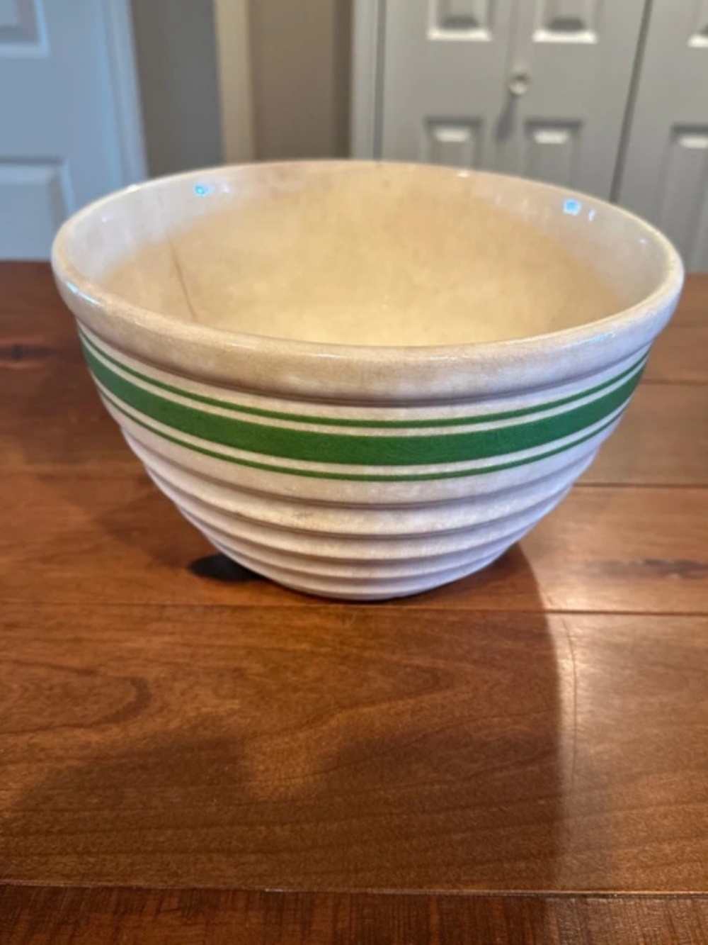 Hull Pottery Vintage Green-Striped Beehive Mixing Bowl
